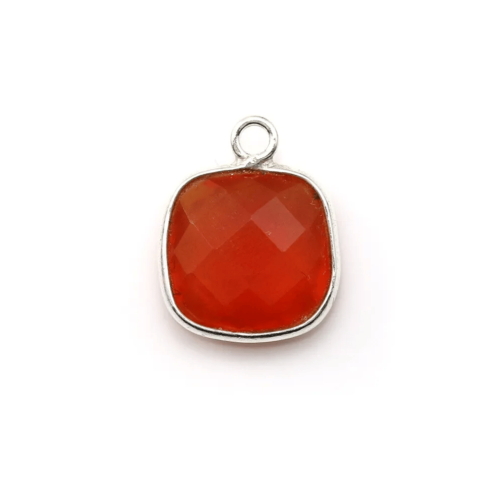 Faceted cushion cut carnelian set in sterling silver 11mm x 1pc