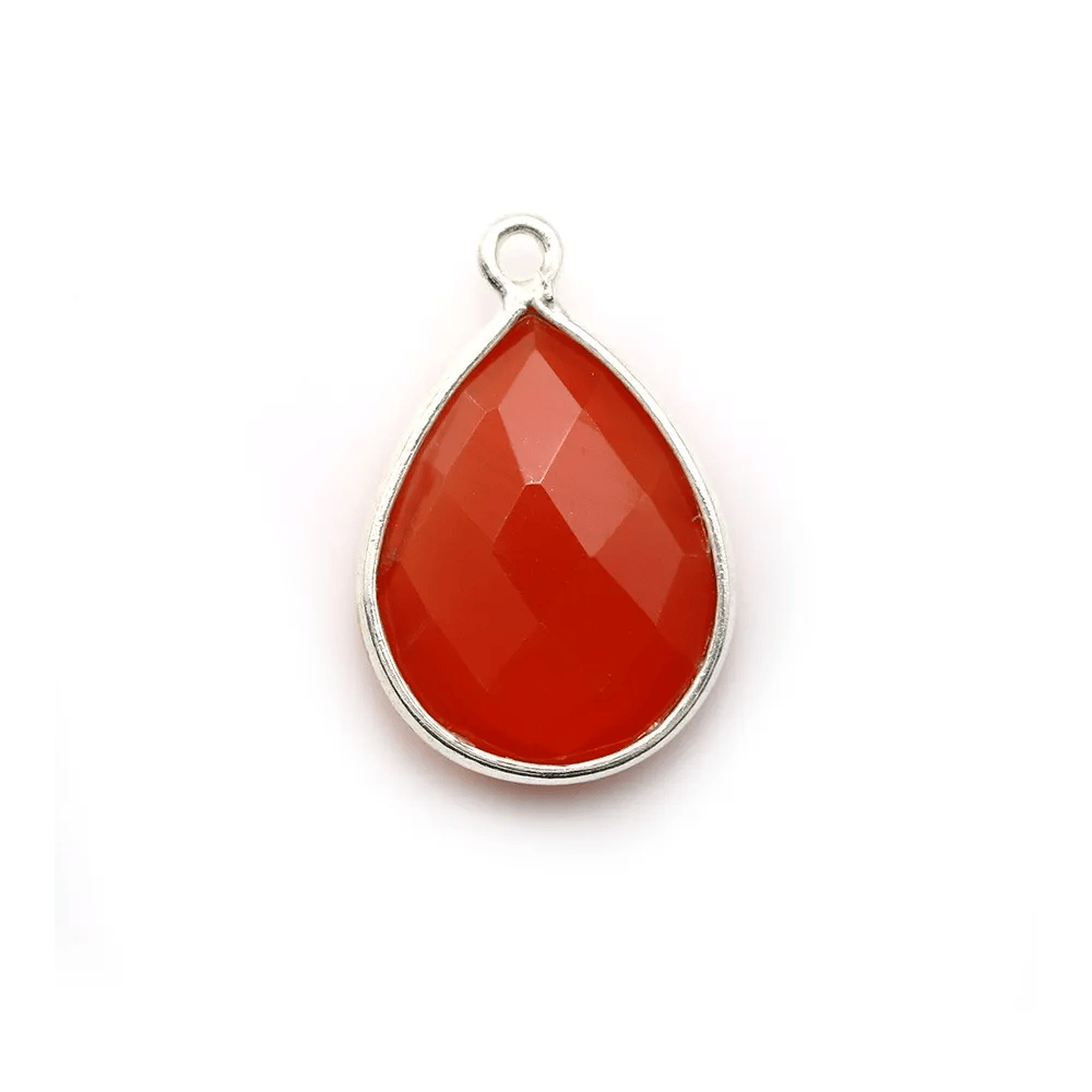 Faceted drop-shape carnelian set in 925 sterling silver 13x17mm x 1pc