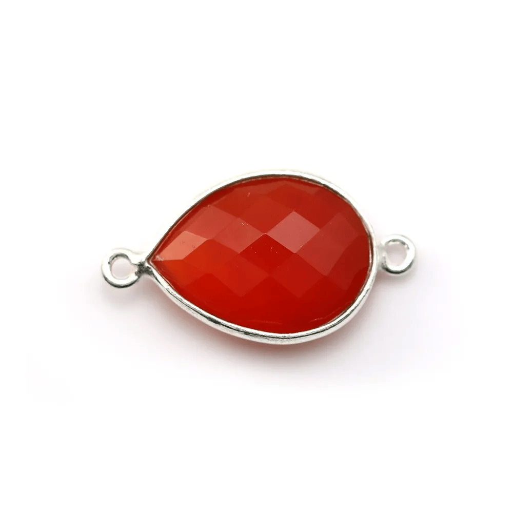 Cornaline goutte facettée sertie sur argent 925 2 anneaux 13x17mm x 1pc