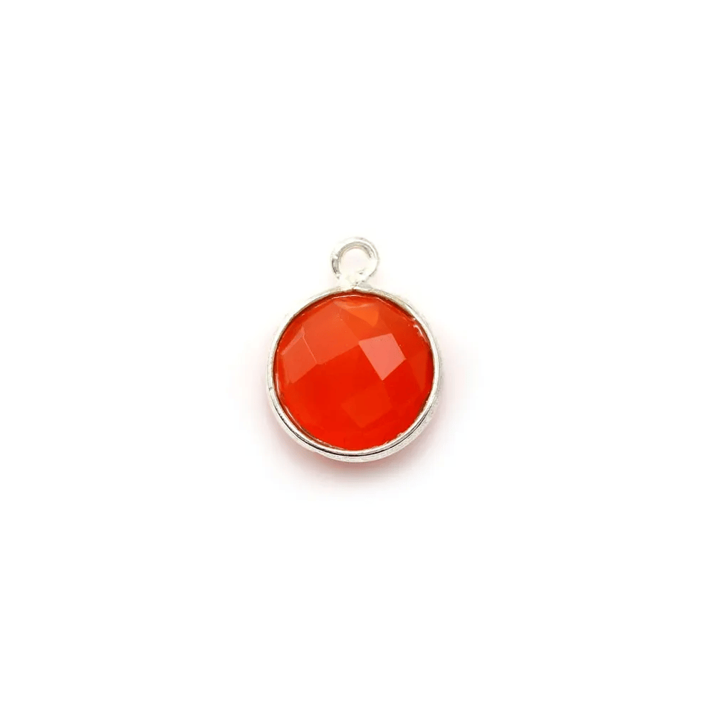 Cornaline ronde facettée sertie sur argent 9mm x 1pc