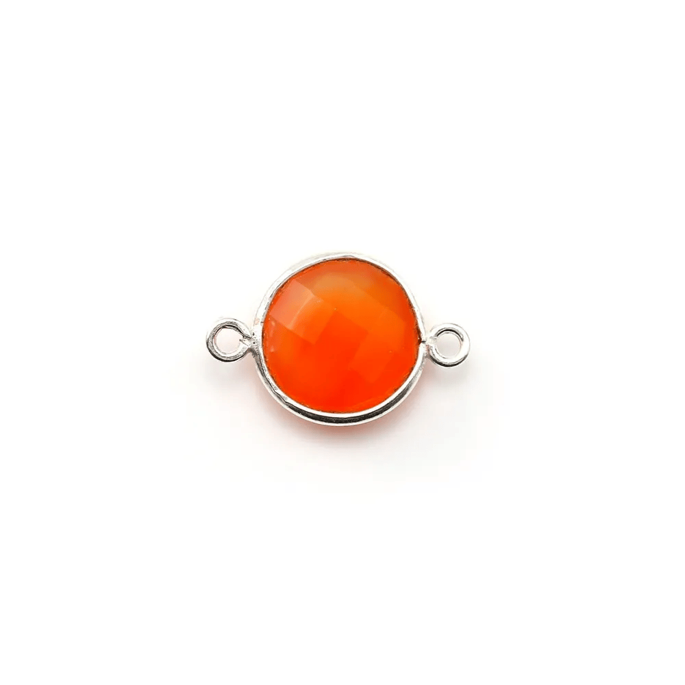 Faceted round carnelian set in silver 2 rings 9mm x 1pc
