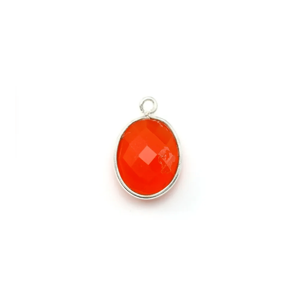 Faceted oval carnelian set in silver 11x13mm x 1pc