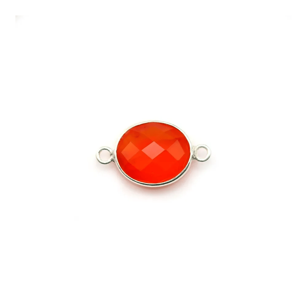Faceted oval carnelian set in silver 2 rings 11x13mm x1pc