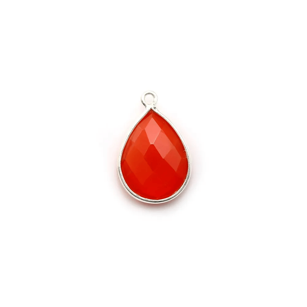 Faceted drop-shape carnelian set in silver 13x17mm x 1pc
