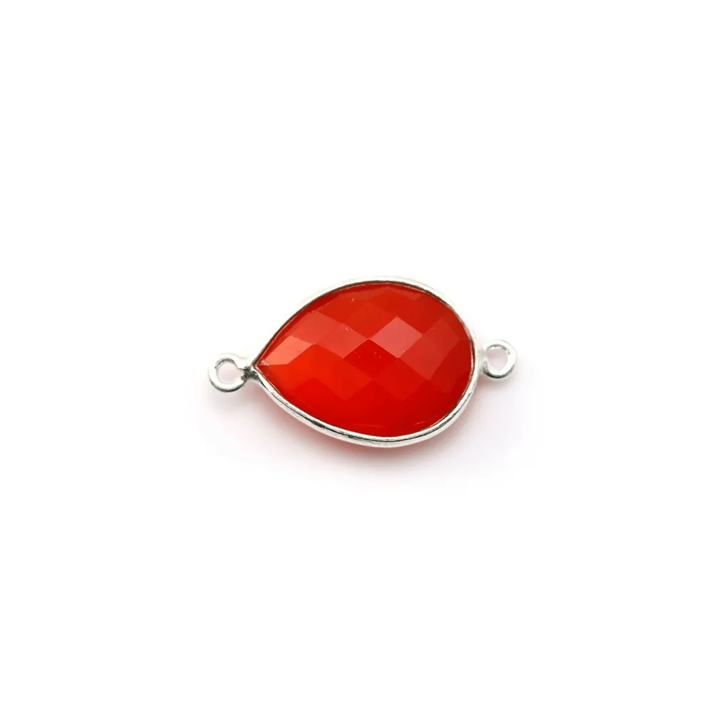 Faceted drop-shape carnelian set in silver 2 rings 13x17mm x 1pc