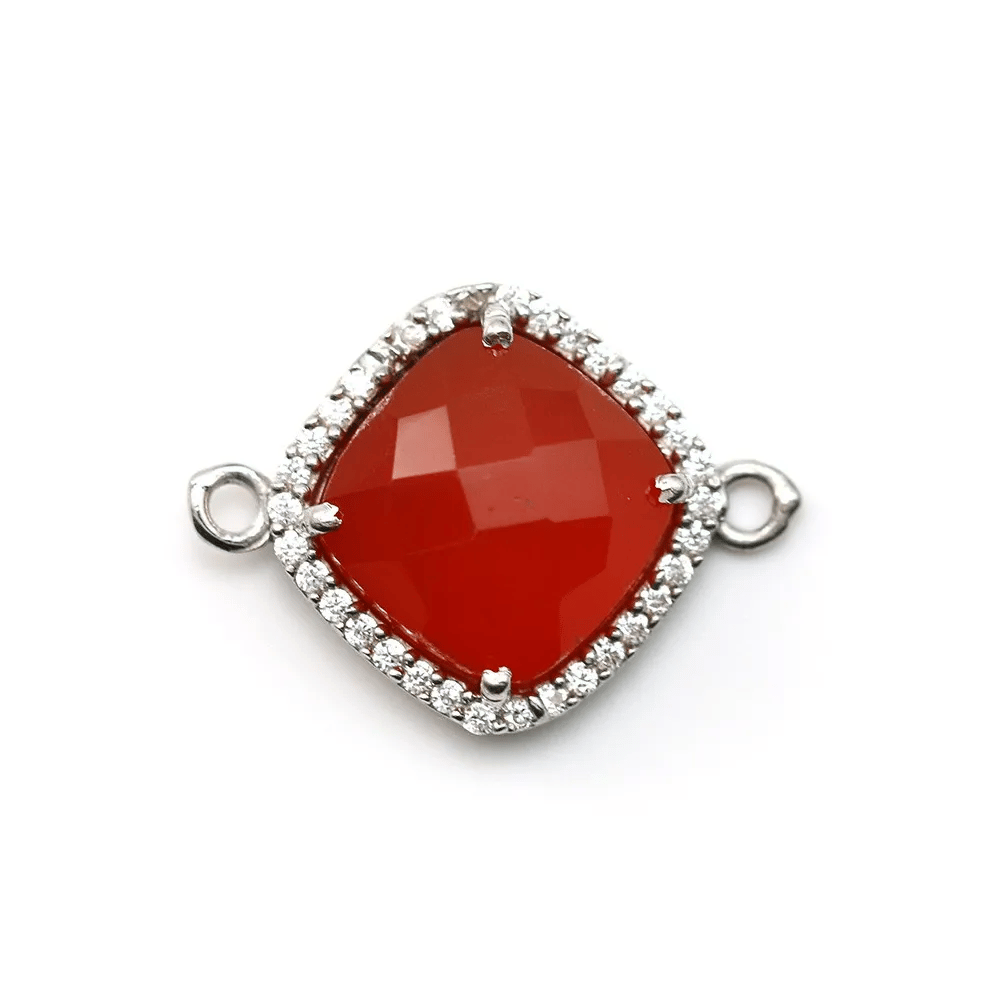 Cornaline rhombe serti en argent 925 avec zirconium 15mm x 1pc
