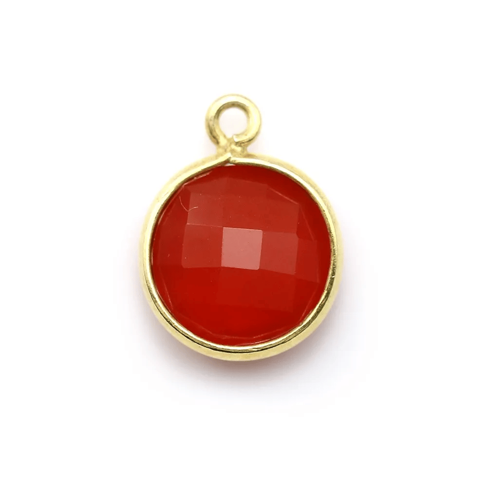Faceted round carnelian set in gold-plated silver 11mm x 1pc