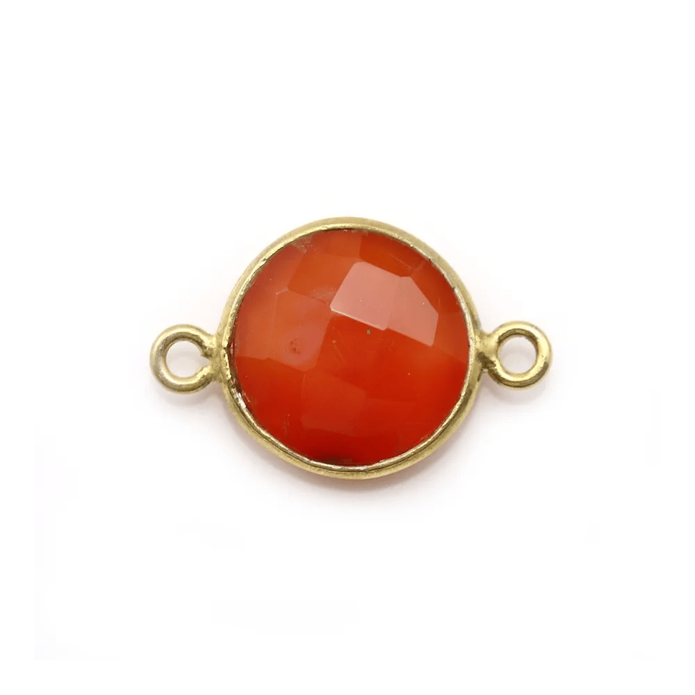 Cornaline ronde facettée sertie sur argent doré 2 anneaux 11mm x 1pc