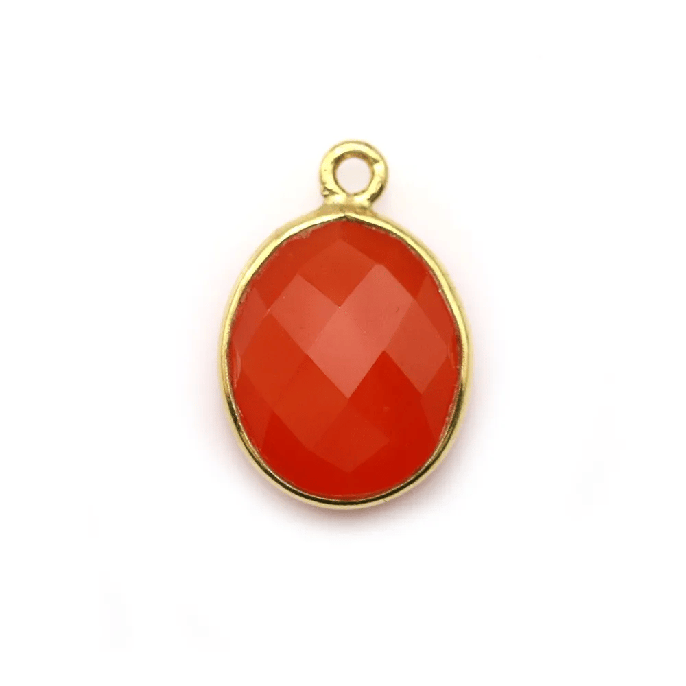 Cornaline ovale facettée sertie sur argent 925 doré à l'or fin 11x13mm x 1pc