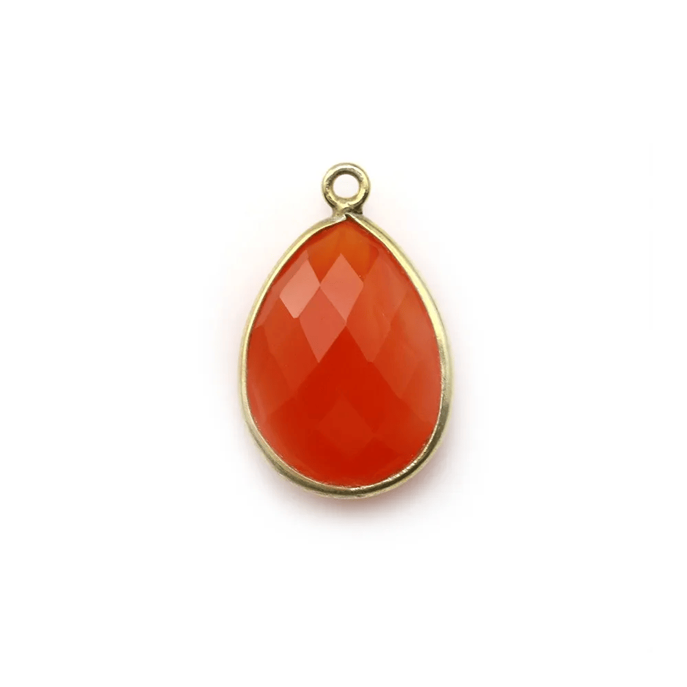 Cornaline goutte facettée sertie sur argent 925 doré à l'or fin 13x17mm x 1pc