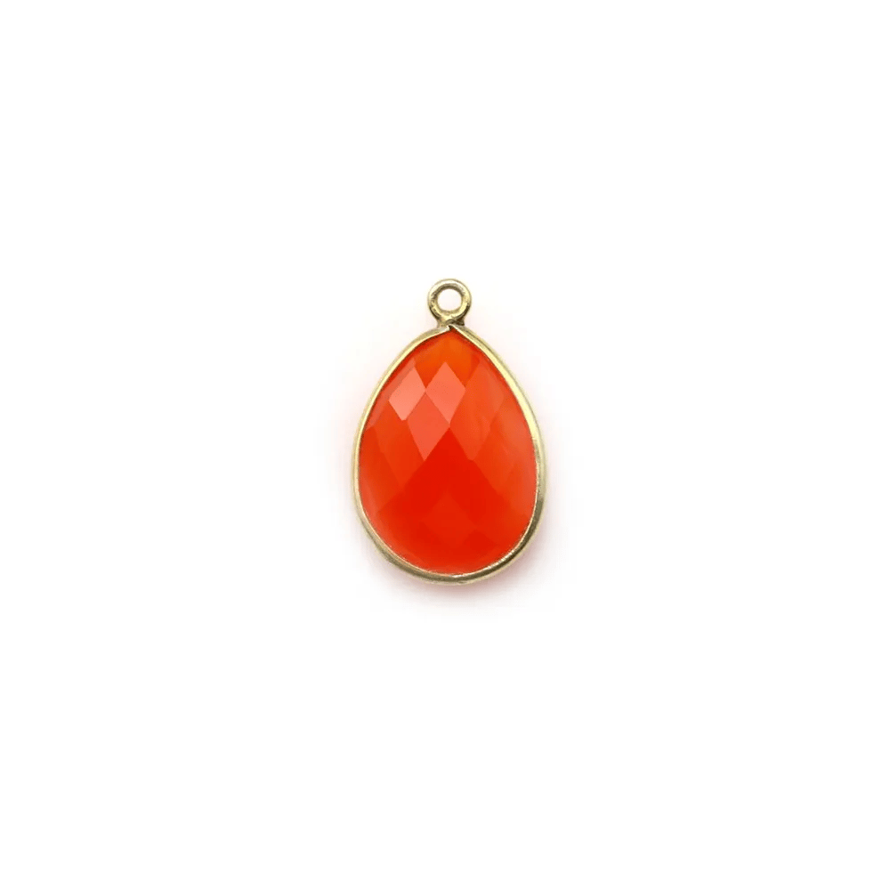 Cornaline goutte facettée sertie sur argent doré 11x15mm x 1pc