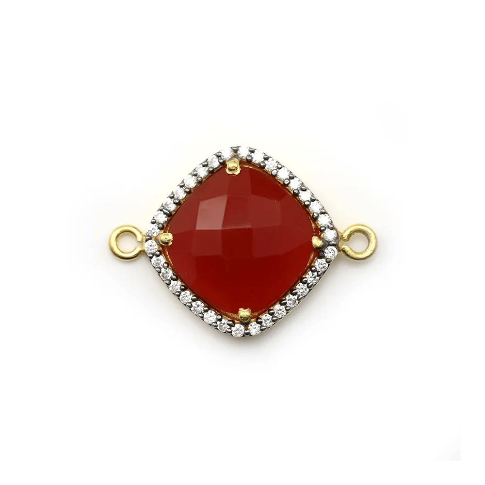 Cornaline rhombe sertie en argent doré avec zirconium 15mm x 1pc
