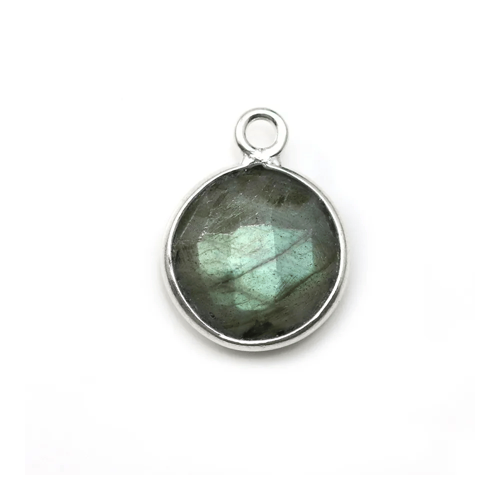 Faceted round labradorite set in sterling silver 11mm x 1pc