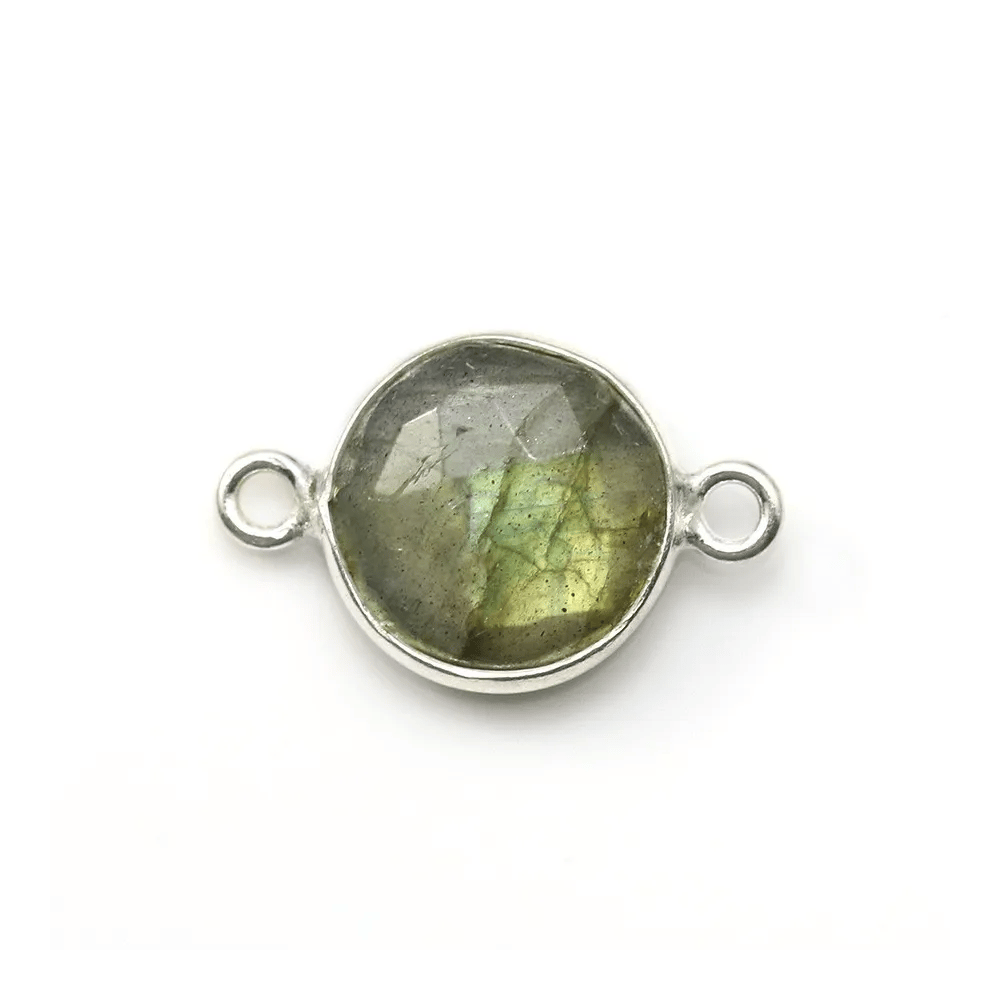 Labradorite ronde sertie sur argent 925 avec 2 anneaux 11mm x 1pc