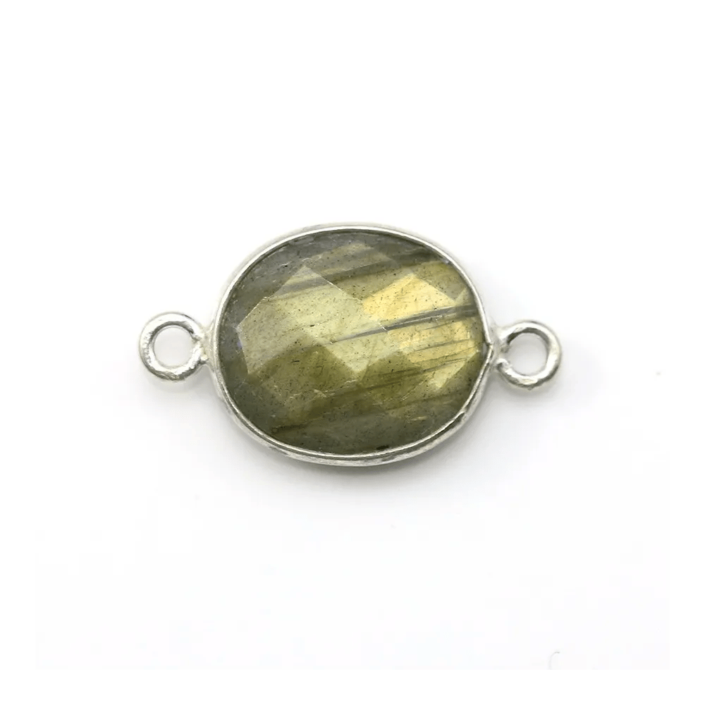Labradorite ovale facette sertie sur argent 925 2 anneaux 11x13mm x 1pc