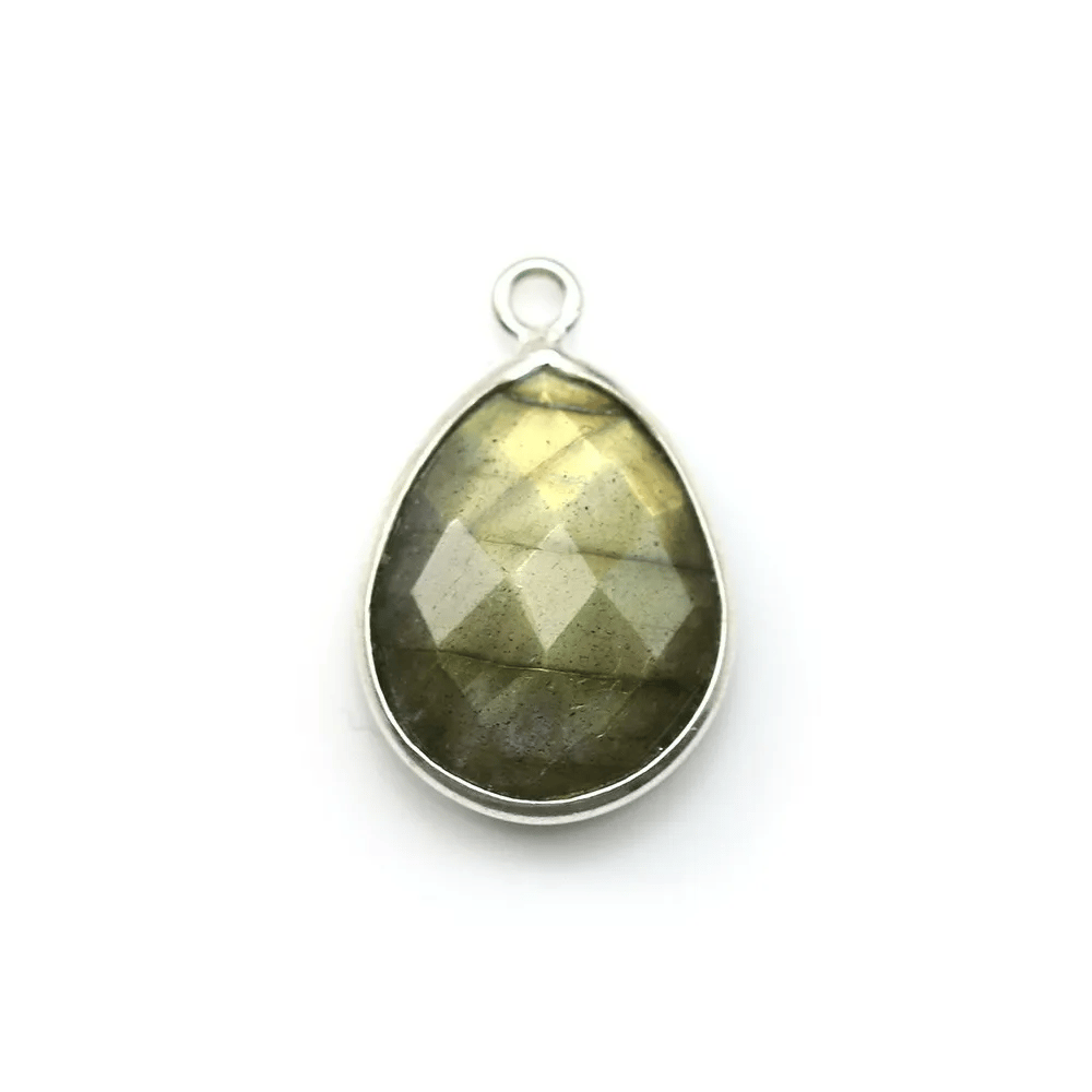 Labradorite goutte facette sertie sur argent 925 13x17mm x 1pc