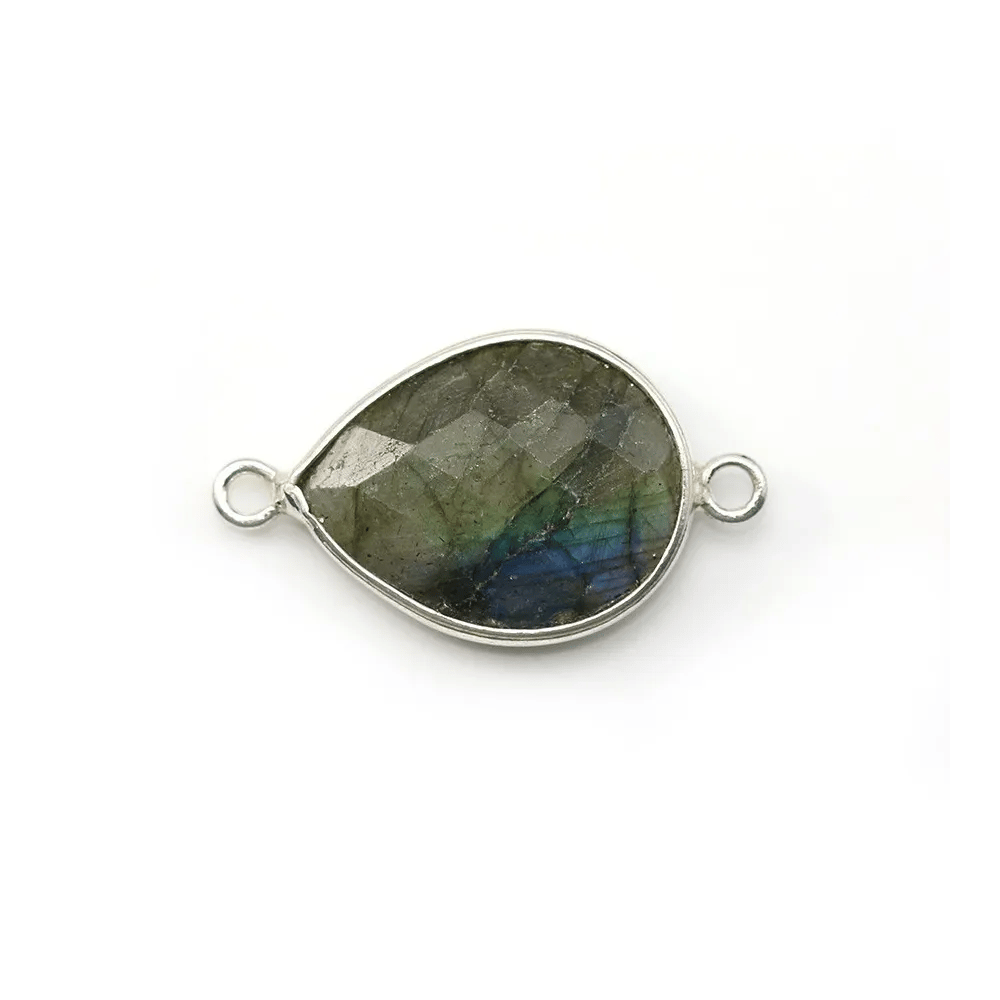 Labradorite goutte facette sertie sur argent 925 2 anneaux 13x17mm x 1pc