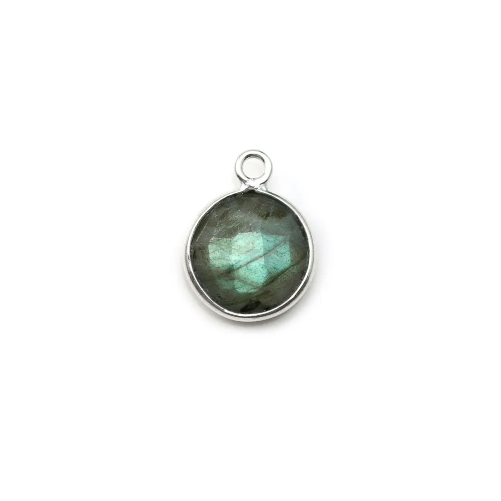 Labradorite ronde sertie sur argent un anneau, 9mm x 1pc
