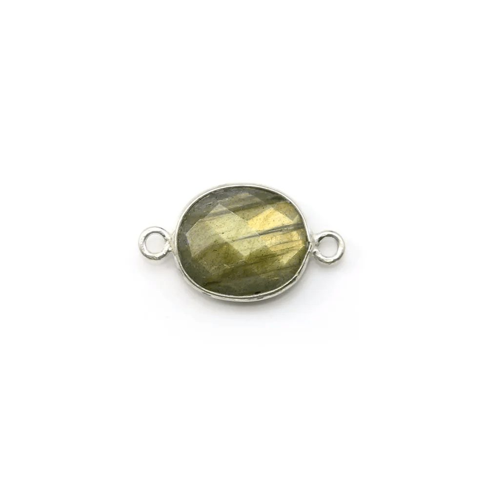Faceted oval labradorite set in silver 2 rings 9x11mm x 1pc