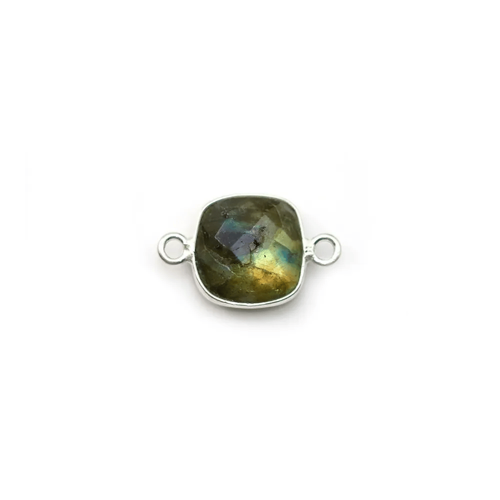 Labradorite coussin facette sertie sur argent 2 anneaux 9mm x 1pc