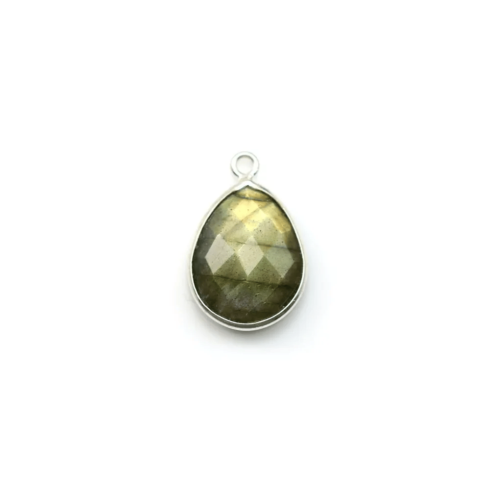 Labradorite goutte facette, un anneau, sertie sur argent 11x15mm x 1pc