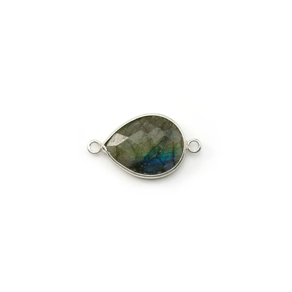 Labradorite goutte facette sertie sur argent 2 anneaux 11x15mm x 1pc