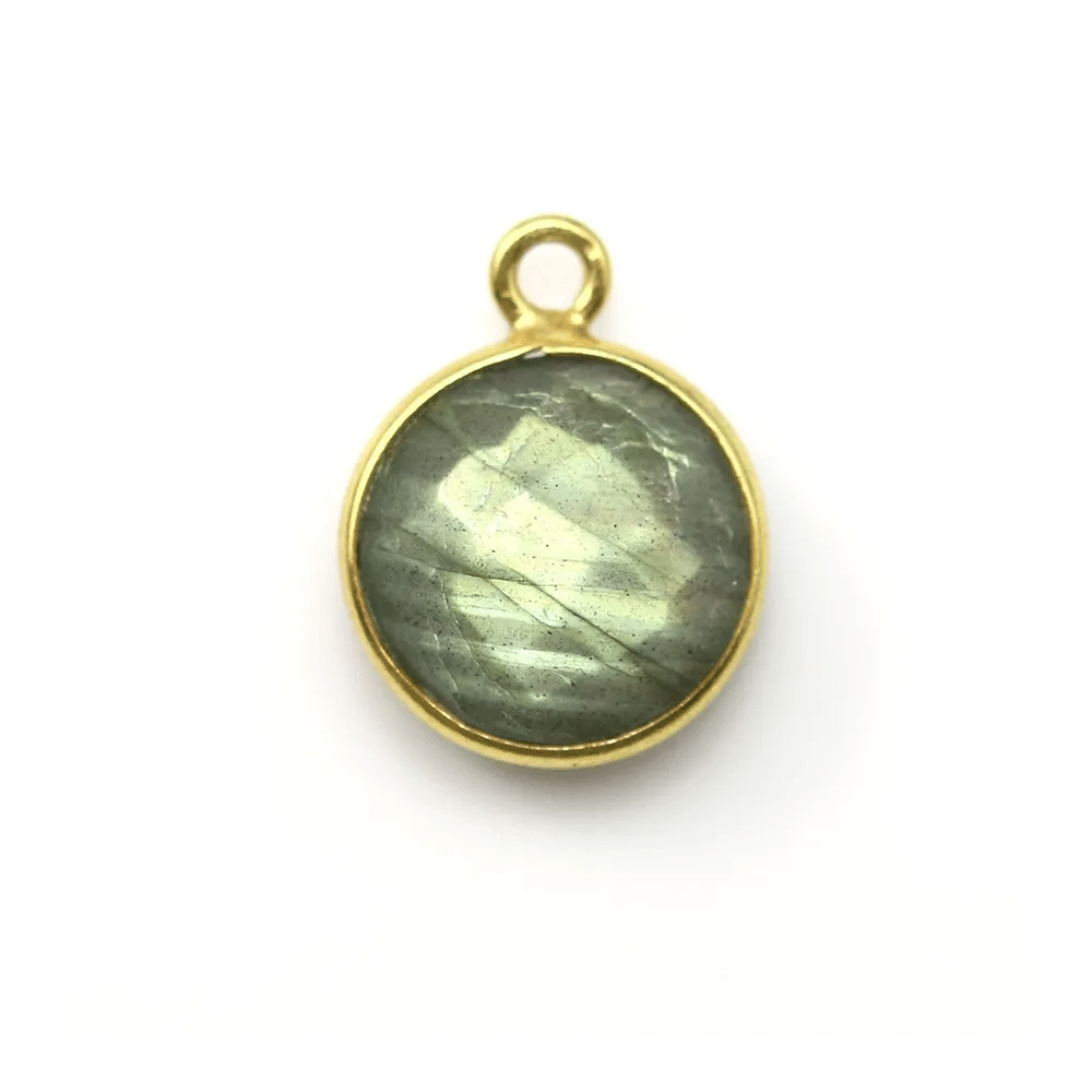 Labradorite ronde facetté sertie sur argent doré 11mm x 1pc
