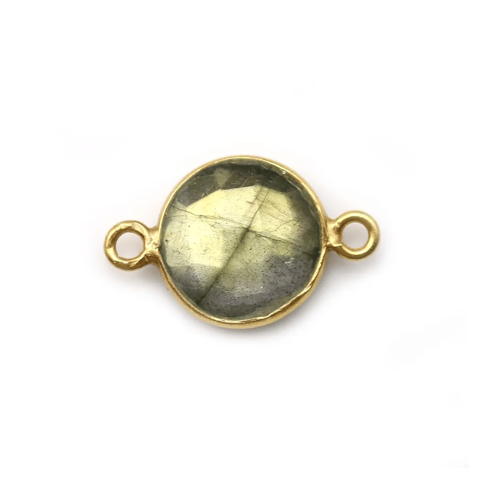 Labradorite ronde sertie sur argent doré 2 anneaux 11mm x 1pc