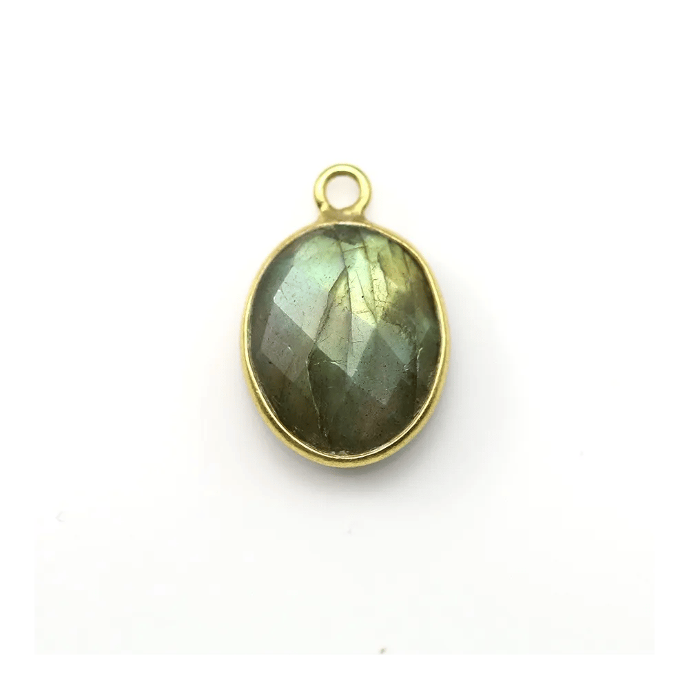 Labradorite ovale facette sertie sur argent doré 11x13mm x 1pc