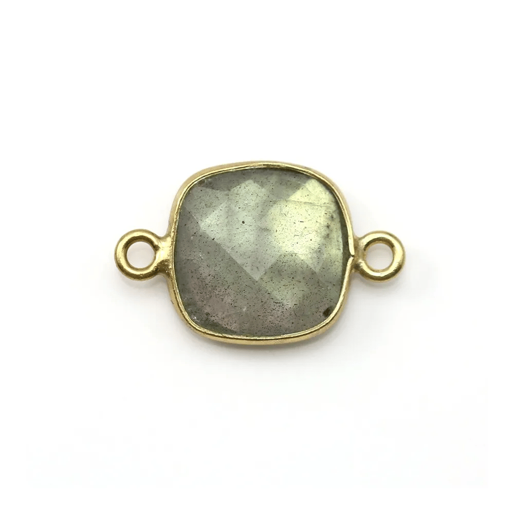 Labradorite coussin facette sertie sur argent 925 doré à l'or fin 2 anneaux 11mm x 1pc