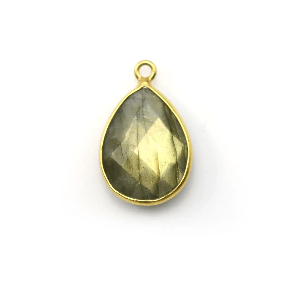 Labradorite goutte facette sertie sur argent doré 13x17mm x 1pc