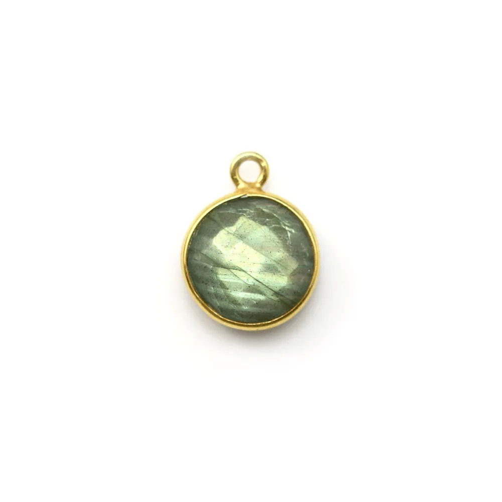 Faceted round labradorite set in gold-plated silver, 1 ring,  9mm x 1pc