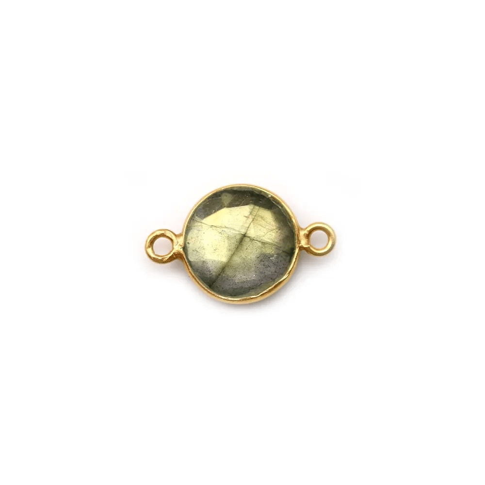 Round labradorite set in gold-plated silver 2 rings 9mm x 1pc