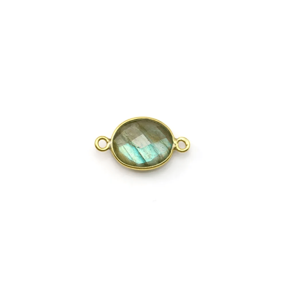 Faceted oval labradorite set in gold-plated silver 2 rings 11x13mm x 1pc