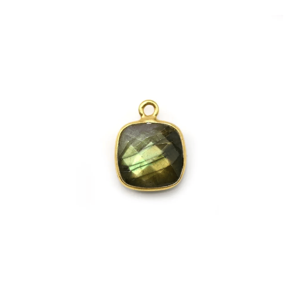 Faceted cushion cut labradorite set in gold-plated silver, 1 ring, 9mm x 1pc