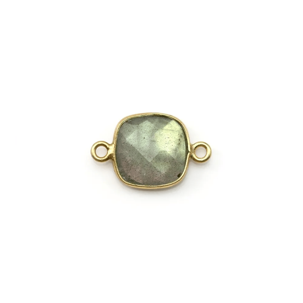 Faceted cushion cut labradorite set in gold-plated silver with 2 rings 9mm x 1pc