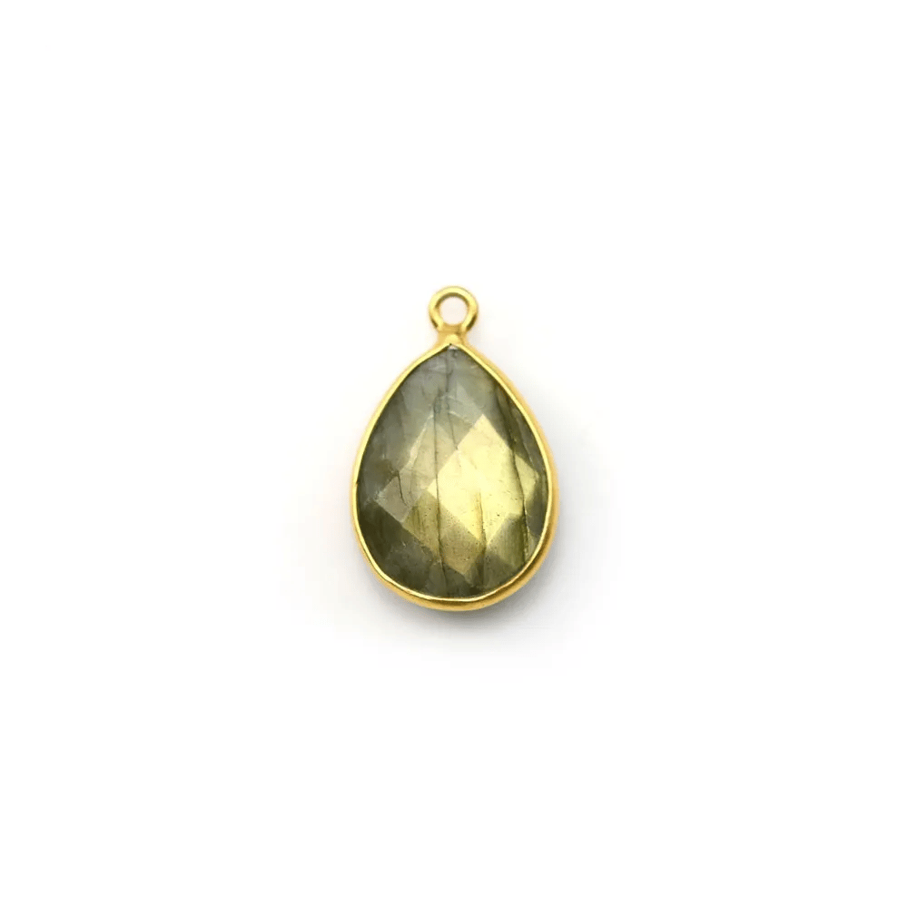 Labradorite goutte facette 1 anneau sertie sur argent doré 11x15mm x 1pc