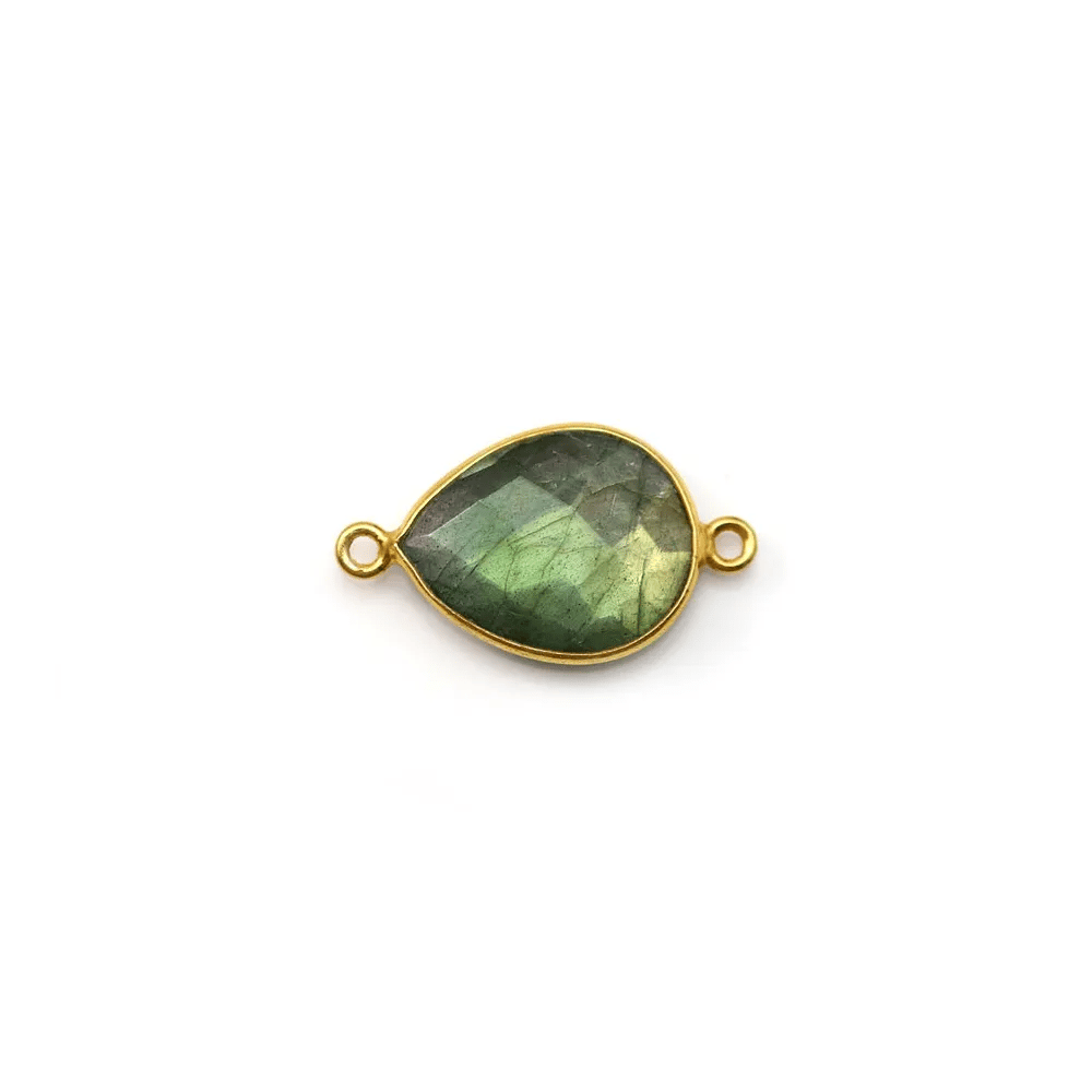 Labradorite goutte facette sertie sur argent 925 doré à l'or fin 2 anneaux 11x15mm x 1pc
