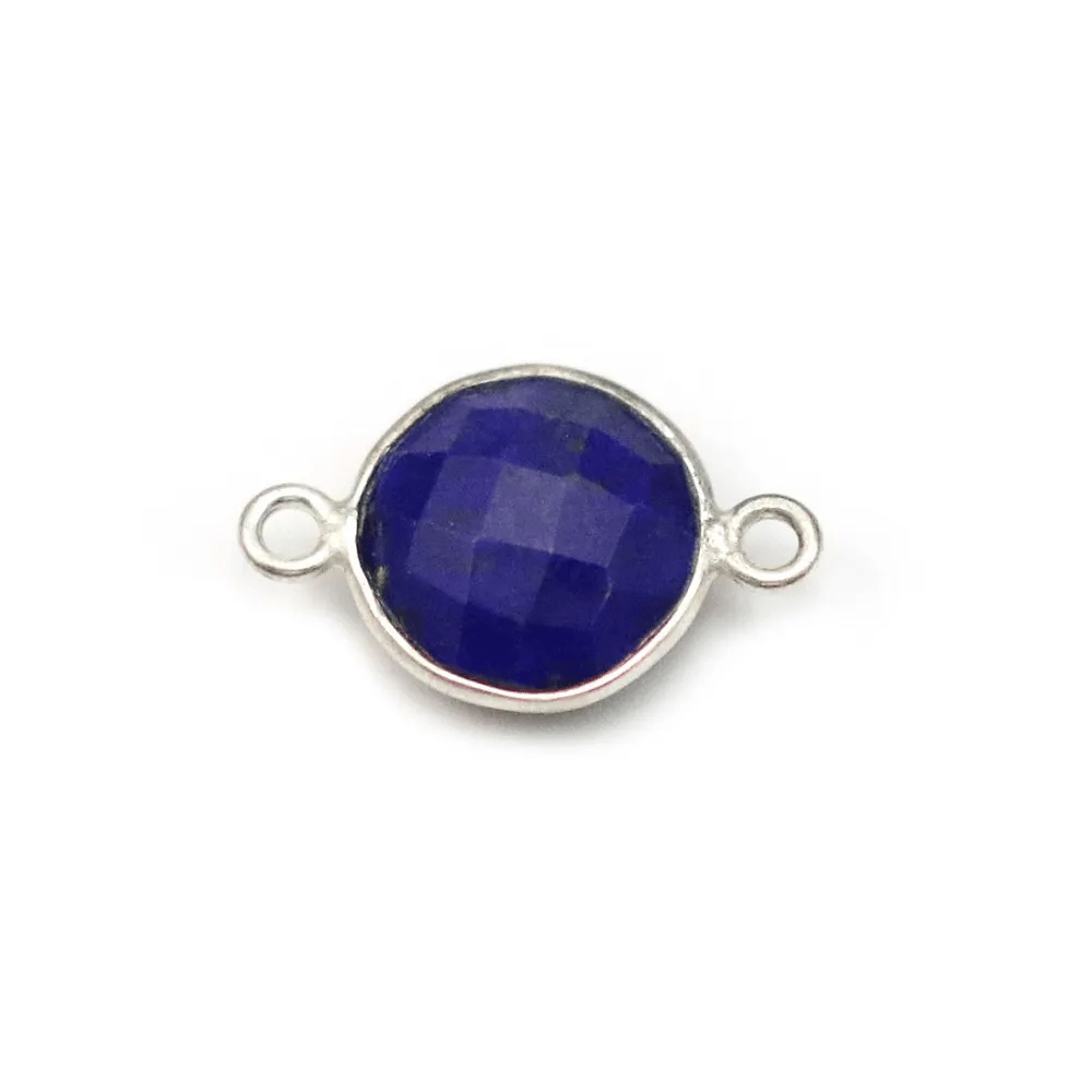 Lapis lazuli de forme ronde, 2 anneaux, serti en argent, 11mm x 1pc
