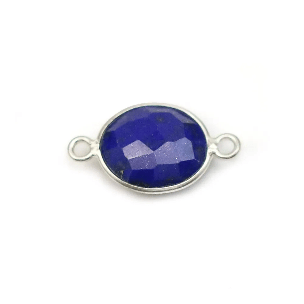 Lapis lazuli de forme ovale, 2 anneaux, serti en argent, 11x13mm x 1pc