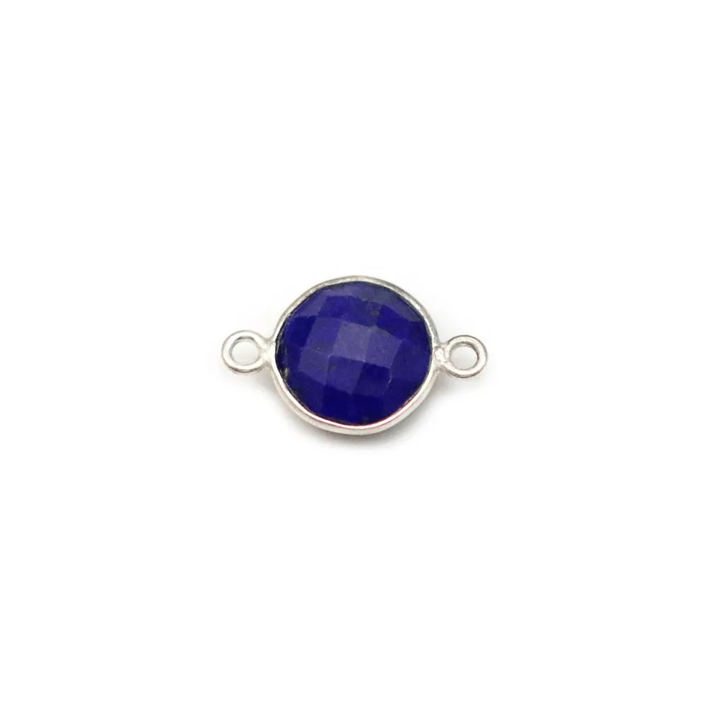 Lapis lazuli de forme ronde, 2 anneaux, serti en argent, 9mm x 1pc