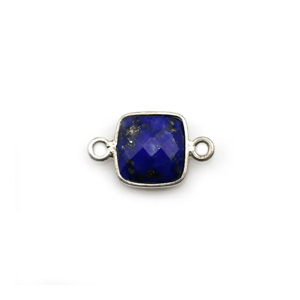 Lapis lazuli de forme carré, 2 anneaux, serti en argent, 9mm x 1pc
