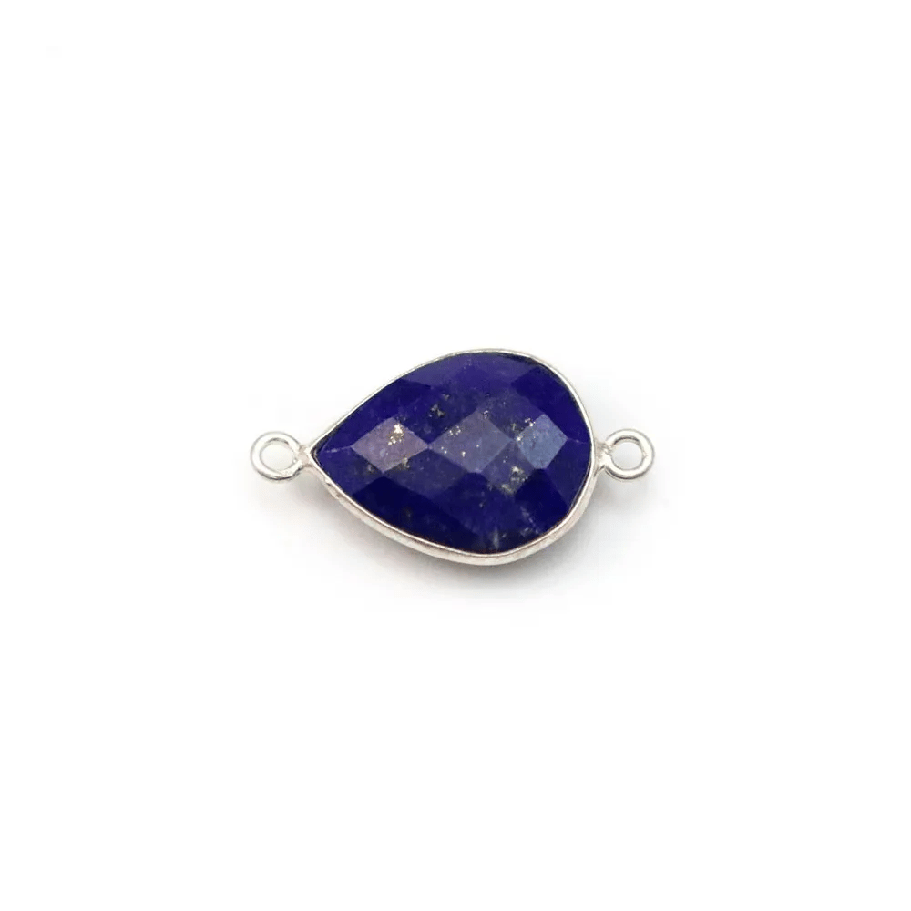 Lapis lazuli en forme de goutte, 2 anneaux, serti en argent 11x15mm x 1pc