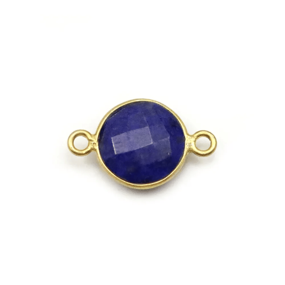 Lapis lazuli de forme ronde, 2 anneaux, serti en argent doré, 11mm x 1pc