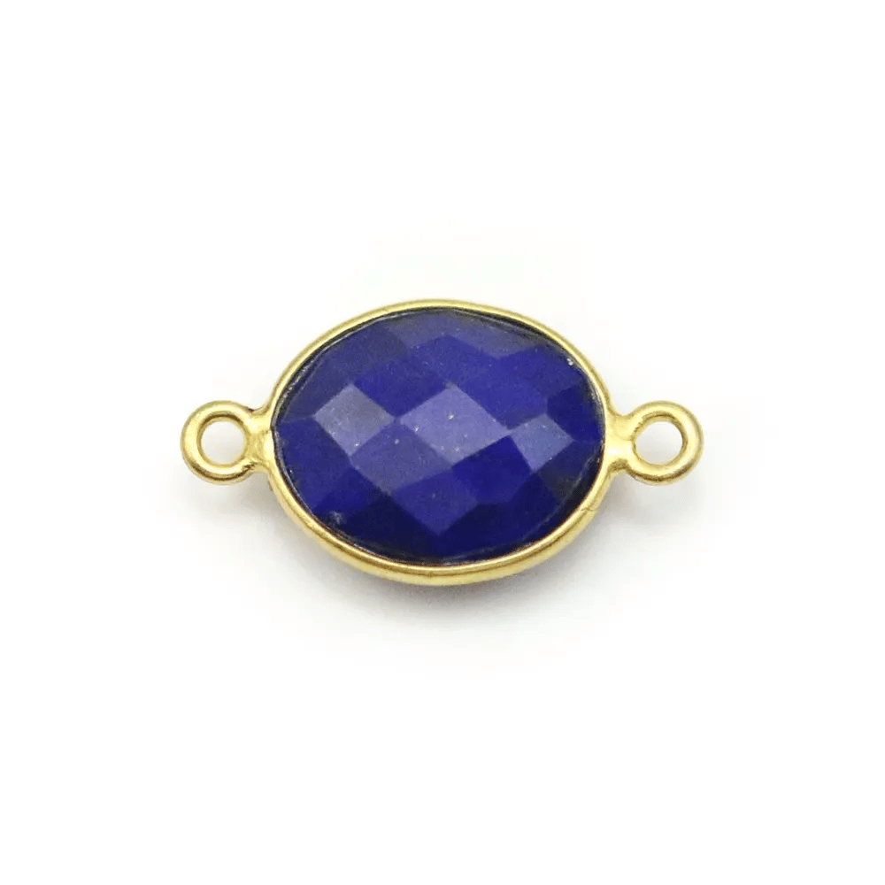 Lapis lazuli de forme ovale, 2 anneaux, serti en argent doré, 11x13mm x 1pc
