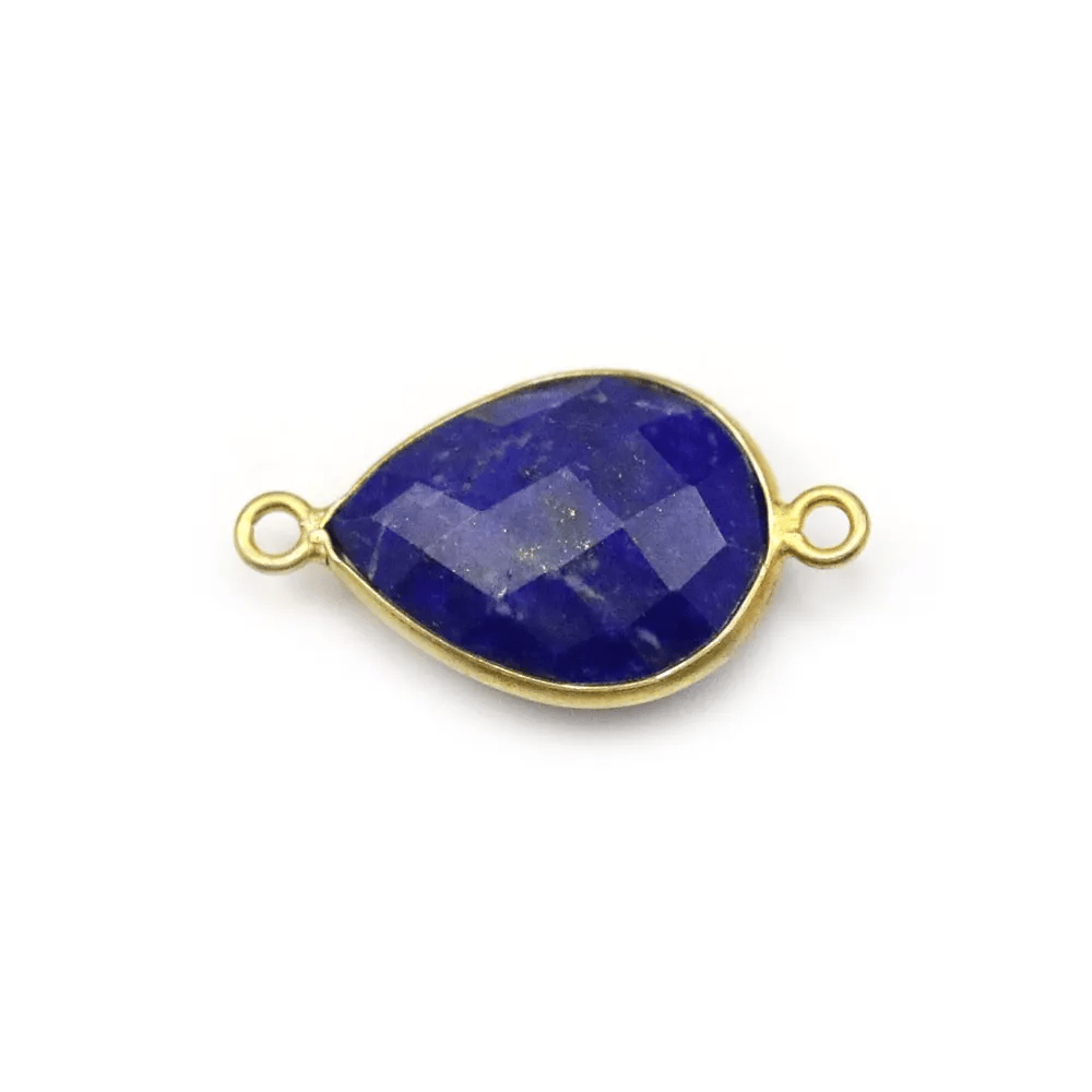Lapis lazuli en forme de goutte, 2 anneaux, serti en argent doré 13x17mm x 1pc