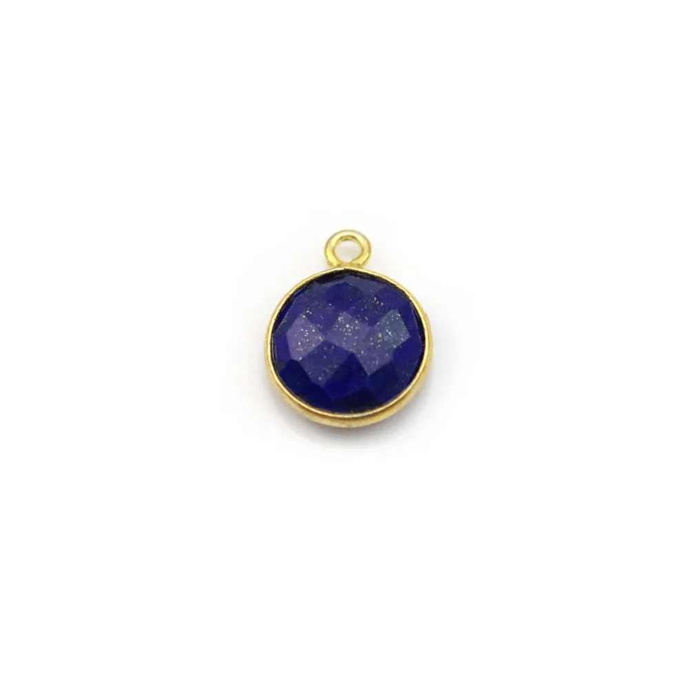 Lapis lazuli de forme ronde, 1 anneau, serti en argent doré, 9mm x 1pc
