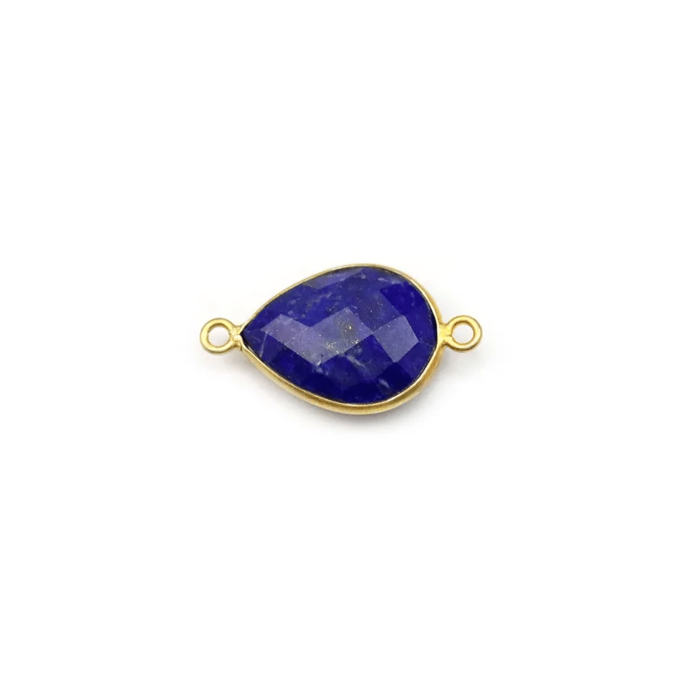 Lapis lazuli in the shape of drop, with 2 rings, set in gilt silver 11x15mm x 1pc