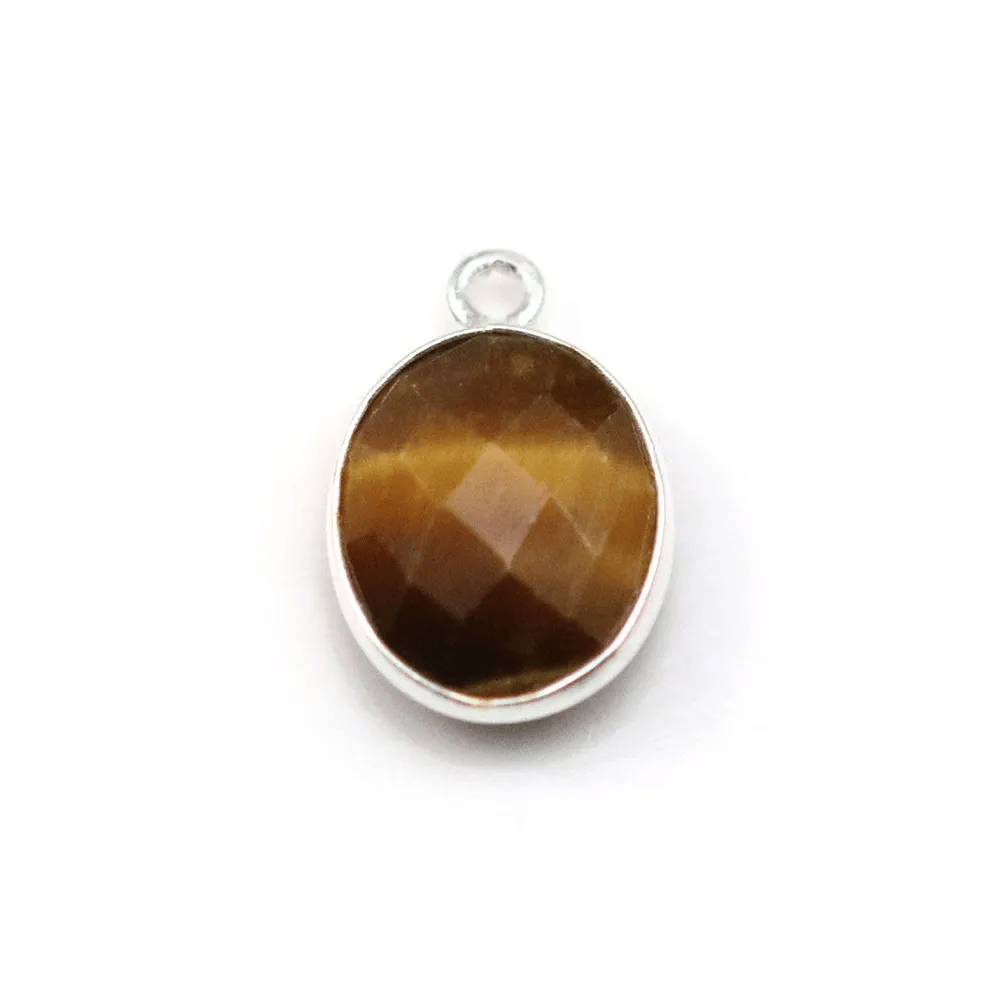 Eye of tiger in oval shape, 1 ring, set on silver, 11x13mm x 1pc