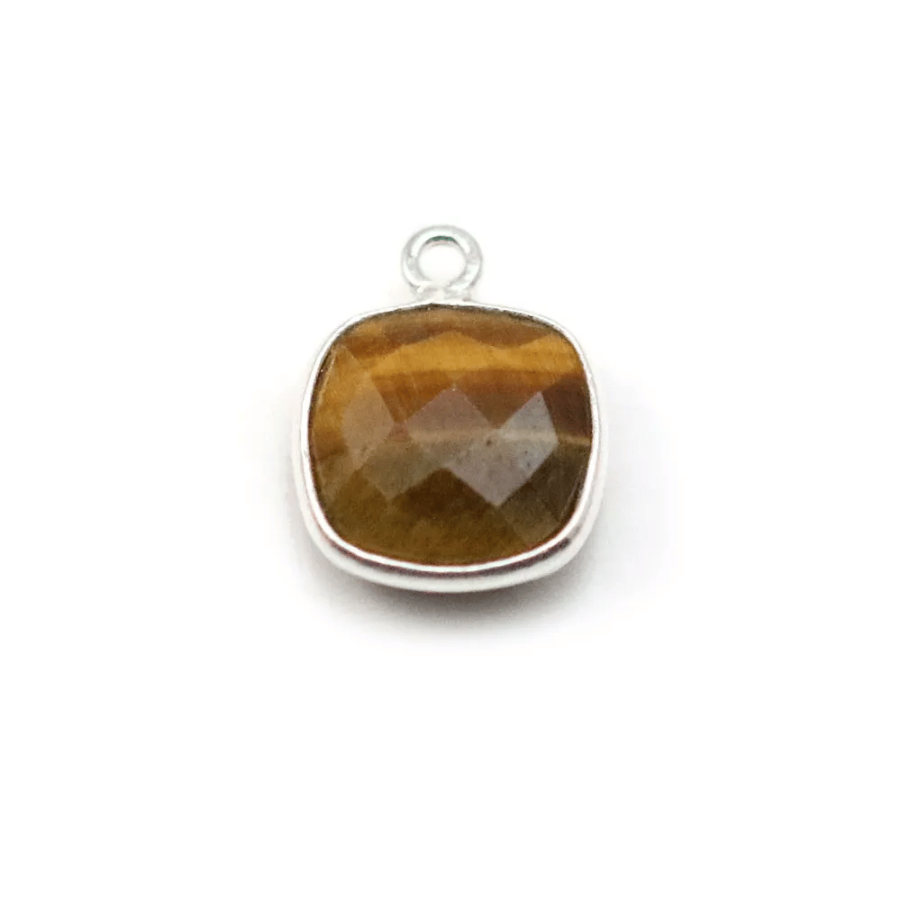 Oeil de tigre de forme carré, 1 anneau, serti sur argent, 11mm x 1pc